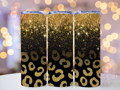 Gold Glitter Leopard Tumbler Wrap, Gold Leopard Sublimation Design, Glam Animal Print Drinkware, 20oz Skinny Tumbler Wrap, Sparkly Leopard Wrap, Chic Safari Sublimation, Metallic Leopard Print Tumbler Sublimation SvggirlplusArt 