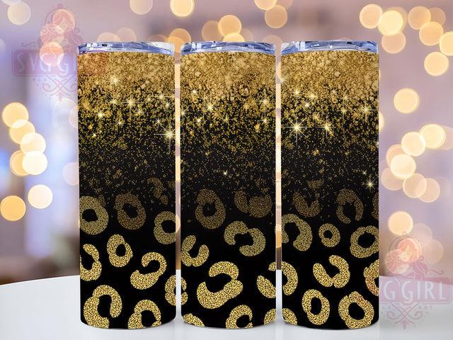 Gold Glitter Leopard Tumbler Wrap, Gold Leopard Sublimation Design, Glam Animal Print Drinkware, 20oz Skinny Tumbler Wrap, Sparkly Leopard Wrap, Chic Safari Sublimation, Metallic Leopard Print Tumbler Sublimation SvggirlplusArt 