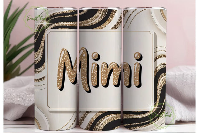 Gold Glitter Mimi Tumbler Wrap Sublimation PixelChick 