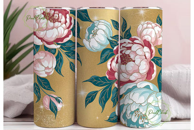 Gold Glitter Peony 20oz Tumbler Wrap Sublimation PixelChick 
