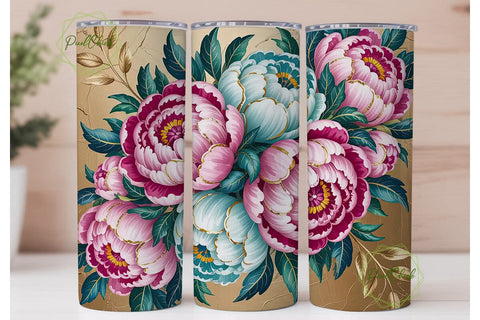 Gold Glitter Peony 20oz Tumbler Wrap Sublimation PixelChick 
