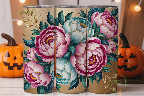 Gold Glitter Peony 20oz Tumbler Wrap Sublimation PixelChick 