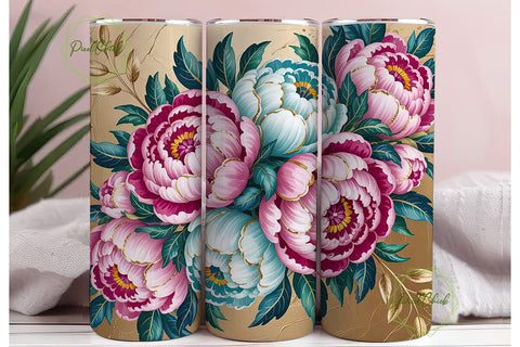 Gold Glitter Peony 20oz Tumbler Wrap Sublimation PixelChick 