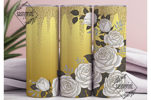 Gold Glitter Rose 20oz Tumbler Wrap Sublimation sassyprint 