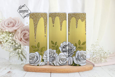 Gold Glitter Rose 20oz Tumbler Wrap Sublimation sassyprint 