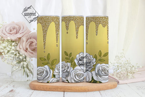 Gold Glitter Rose 20oz Tumbler Wrap Sublimation sassyprint 