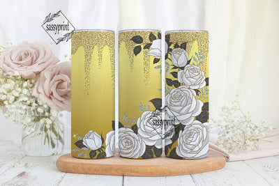 Gold Glitter Rose 20oz Tumbler Wrap Sublimation sassyprint 