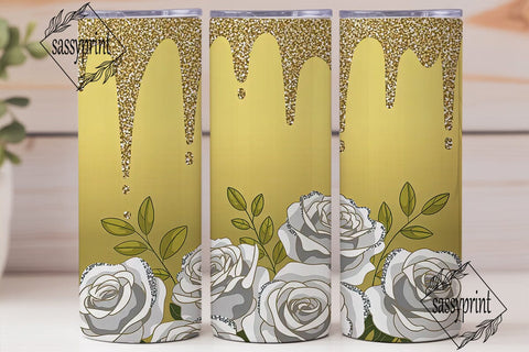 Gold Glitter Rose 20oz Tumbler Wrap Sublimation sassyprint 