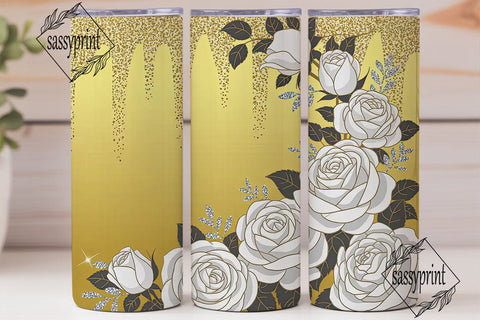 Gold Glitter Rose 20oz Tumbler Wrap Sublimation sassyprint 