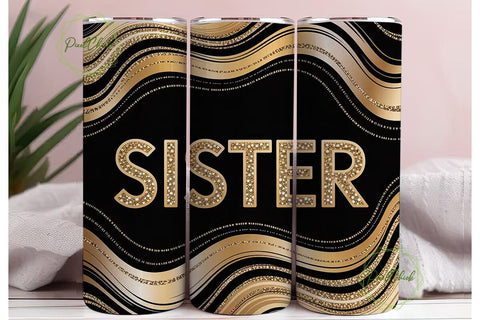 Gold Glitter Sister 20oz Tumbler Wrap Sublimation PixelChick 