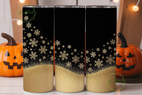 Gold Glitter Snowflakes 20oz Tumbler Sublimation PixelChick 