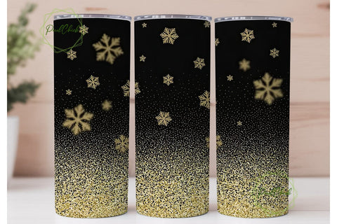 Gold Glitter Snowflakes 20oz Tumbler Sublimation PixelChick 