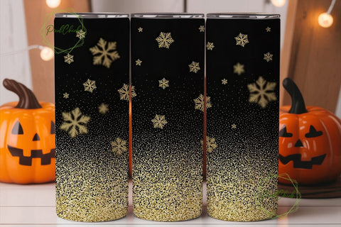Gold Glitter Snowflakes 20oz Tumbler Sublimation PixelChick 
