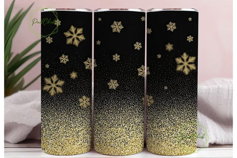 Gold Glitter Snowflakes 20oz Tumbler Sublimation PixelChick 