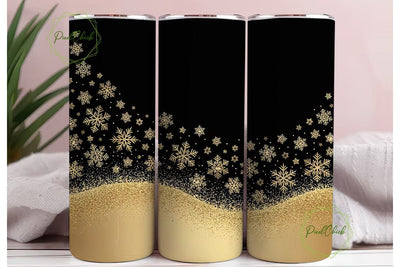Gold Glitter Snowflakes 20oz Tumbler Sublimation PixelChick 