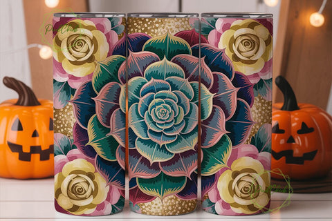 Gold Glitter Succulents 20oz Tumbler Sublimation PixelChick 