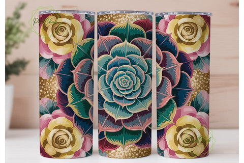 Gold Glitter Succulents 20oz Tumbler Sublimation PixelChick 