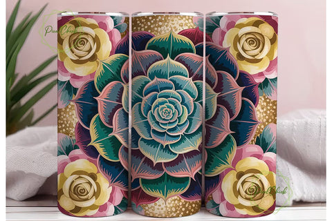 Gold Glitter Succulents 20oz Tumbler Sublimation PixelChick 