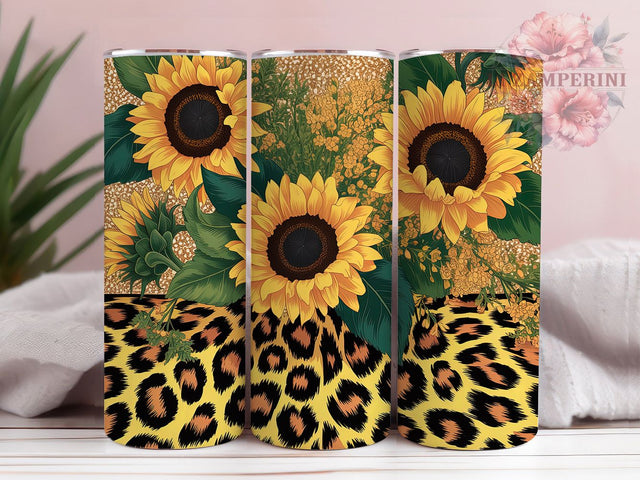 Gold Glitter Sunflower Leopard Tumbler, Leopard Print Tumbler, Gold Glitter Wrap, Rustic Sunflower Wrap, Glam Leopard Wrap, Sublimation Design, Trendy Gift Idea Sublimation Li Zamperini 