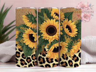 Gold Glitter Sunflower Leopard Tumbler, Leopard Print Tumbler, Gold Glitter Wrap, Rustic Sunflower Wrap, Glam Leopard Wrap, Sublimation Design, Trendy Gift Idea Sublimation Li Zamperini 