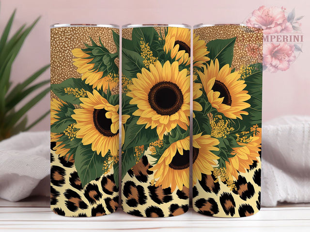 Gold Glitter Sunflower Leopard Tumbler, Leopard Print Tumbler, Gold Glitter Wrap, Rustic Sunflower Wrap, Glam Leopard Wrap, Sublimation Design, Trendy Gift Idea Sublimation Li Zamperini 