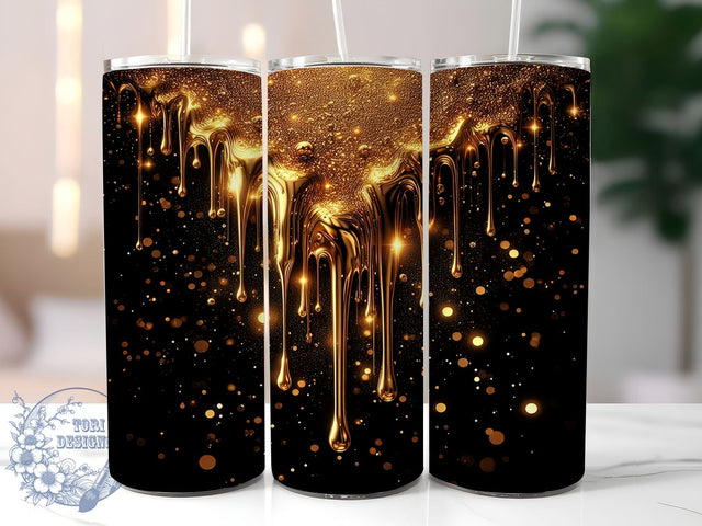 Gold Glitter Tumbler, Black Sublimation, 20oz Drinkware, Dripping Design, Elegant Tumbler, Glamorous Gift, Party Decor, Trendy Drinkware Sublimation ToriDesigns 