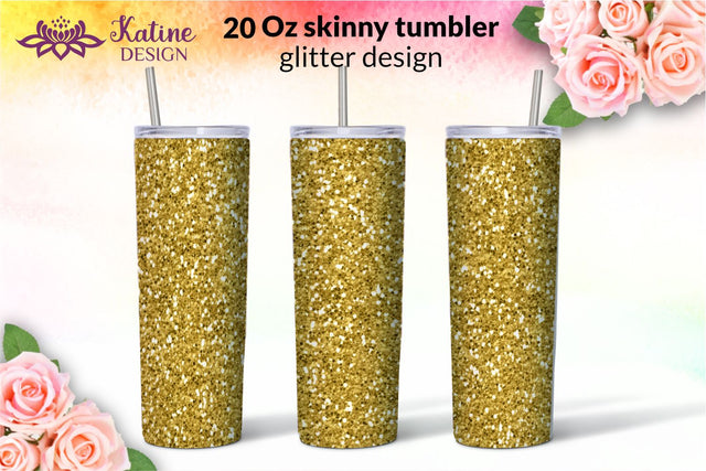 Gold Glitter Tumbler Sublimation Wrap Design for 20 oz Skinny Tumbler Straight and Tapered PNG Sublimation KatineDesign 