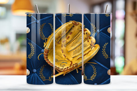 Gold Glove Award Seamless Tumbler Wrap, Metallic Leather Mitt Design, seamless glove sublimation, gold metallic design, award winning mitt, leather baseball glove, trophy quality wrap, 20oz skinny tumbler Sublimation FloridPrintables 