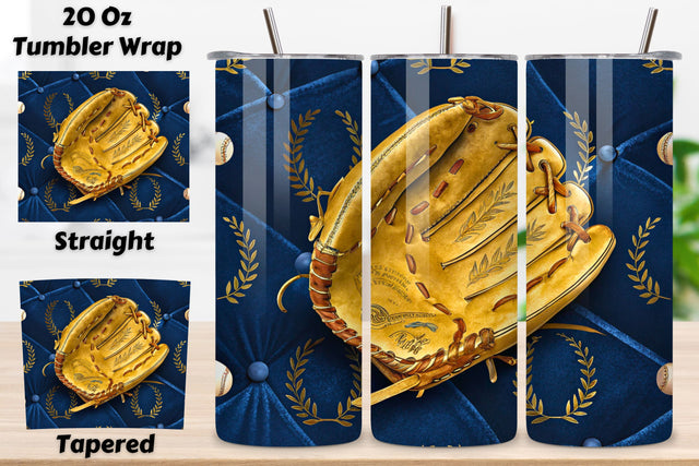 Gold Glove Award Seamless Tumbler Wrap, Metallic Leather Mitt Design, seamless glove sublimation, gold metallic design, award winning mitt, leather baseball glove, trophy quality wrap, 20oz skinny tumbler Sublimation FloridPrintables 