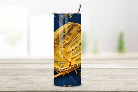 Gold Glove Award Seamless Tumbler Wrap, Metallic Leather Mitt Design, seamless glove sublimation, gold metallic design, award winning mitt, leather baseball glove, trophy quality wrap, 20oz skinny tumbler Sublimation FloridPrintables 