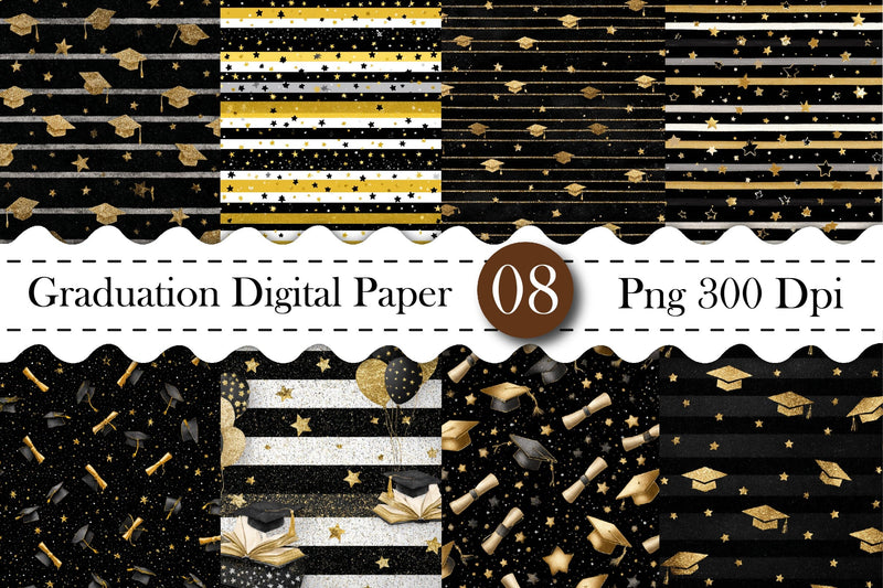 Gold Graduation Digital Paper Bundle Digital Pattern designmaster24 
