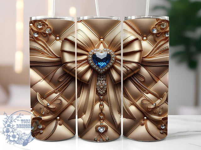 Gold Heart Diamond Bow Tumbler, Diamond Bow Wrap, Glitter Sublimation Design, Elegant Gold Cup, 20Oz Skinny Tumbler Wrap, Sparkling Holiday Mug, Glamorous Bow Design Sublimation ToriDesigns 