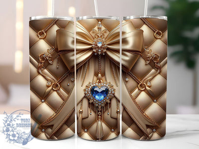 Gold Heart Diamond Bow Tumbler, Diamond Bow Wrap, Glitter Sublimation Design, Elegant Gold Cup, 20Oz Skinny Tumbler Wrap, Sparkling Holiday Mug, Glamorous Bow Design Sublimation ToriDesigns 