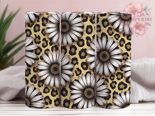Gold Leopard Daisy Glam 20oz Tumbler, Leopard Print, Black White Daisies, Seamless Wallpaper, Glamorous Design, 20oz Tumbler Wrap, Sublimation PNG Sublimation Li Zamperini 