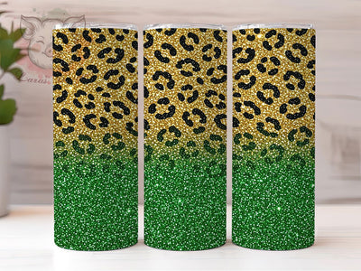 Gold Leopard Green Glitter 20oz Tumbler, Emerald Spots, Metallic Shine, Wild Glam, Shimmering Print, Luxe Animal, Vibrant Texture, Sublimation Wrap Sublimation Lara' s Designs 