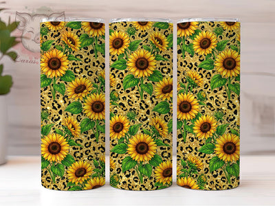 Gold Leopard Sunflower 20oz Tumbler, Gold Leopard, Leopard Sunflower, Sunflower Tumbler, 20oz Tumbler, Gold Tumbler, Leopard Tumbler, Tumbler Wrap Sublimation Lara' s Designs 