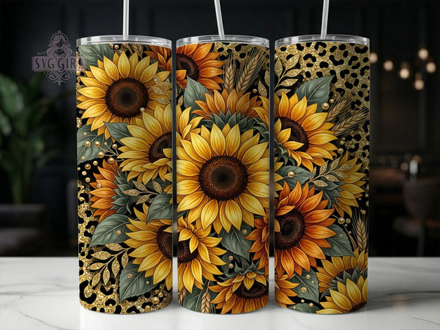 Gold Leopard Sunflower 20oz Tumbler, Gold Leopard, Leopard Sunflower, Sunflower Tumbler, 20oz Tumbler, Gold Tumbler, Leopard Tumbler, Tumbler Wrap Sublimation SvggirlplusArt 