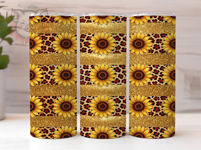 Gold Leopard Sunflower 20oz Tumbler, Leopard Print, Sunflower Motif, Gold Glam, Floral Theme, Bold Aesthetic, 20oz Wrap, Sublimation Tumbler Sublimation Lara' s Designs 