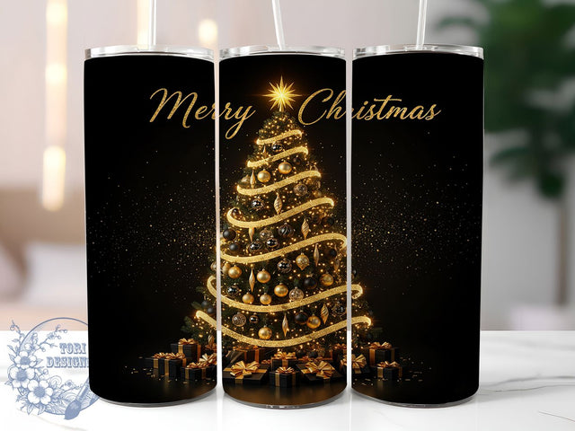 Gold Merry Christmas Tree Tumbler, Merry Christmas Design, Holiday Tumbler Wrap, Festive Gold Art, Elegant Christmas Graphic, 20oz Tumbler, Sublimation Design Sublimation ToriDesigns 