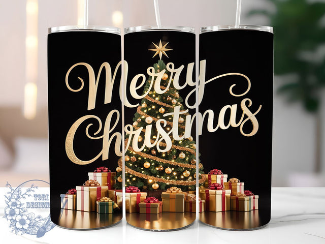 Gold Merry Christmas Tree Tumbler, Merry Christmas Design, Holiday Tumbler Wrap, Festive Gold Art, Elegant Christmas Graphic, 20oz Tumbler, Sublimation Design Sublimation ToriDesigns 
