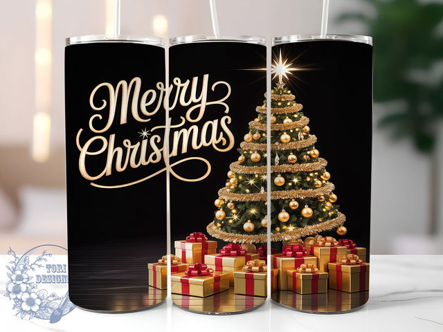 Gold Merry Christmas Tree Tumbler, Merry Christmas Design, Holiday Tumbler Wrap, Festive Gold Art, Elegant Christmas Graphic, 20oz Tumbler, Sublimation Design Sublimation ToriDesigns 
