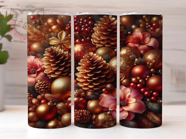 Gold Pinecone Christmas Tumbler, Rustic Holiday, Neighbor Gift, Christmas Wrap, Festive Tumbler, 20oz Tumbler, Sublimation Print Sublimation Lara' s Designs 