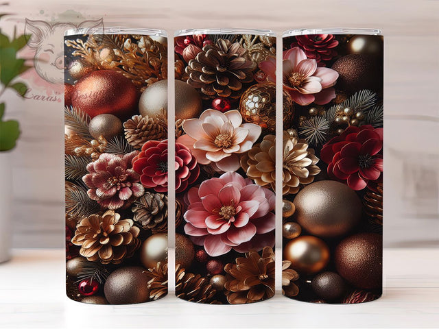 Gold Pinecone Christmas Tumbler, Rustic Holiday, Neighbor Gift, Christmas Wrap, Festive Tumbler, 20oz Tumbler, Sublimation Print Sublimation Lara' s Designs 