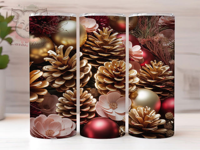 Gold Pinecone Christmas Tumbler, Rustic Holiday, Neighbor Gift, Christmas Wrap, Festive Tumbler, 20oz Tumbler, Sublimation Print Sublimation Lara' s Designs 