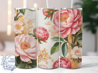 Gold Pink Floral 20oz Tumbler, Seamless Floral Tumbler, Elegant Sublimation, Stylish Wrap Design, Sparkly PNG, 20oz Tumbler Wrap Sublimation ToriDesigns 