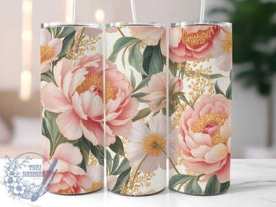 Gold Pink Floral 20oz Tumbler, Seamless Floral Tumbler, Elegant Sublimation, Stylish Wrap Design, Sparkly PNG, 20oz Tumbler Wrap Sublimation ToriDesigns 