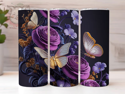 Gold Purple Butterfly Tumbler, Purple Floral Tumbler, Elegant 20oz Wrap, Sublimation Design, Stylish Gift Idea, Golden Purple Wrap, Butterfly Flower Tumbler Sublimation Lara' s Designs 