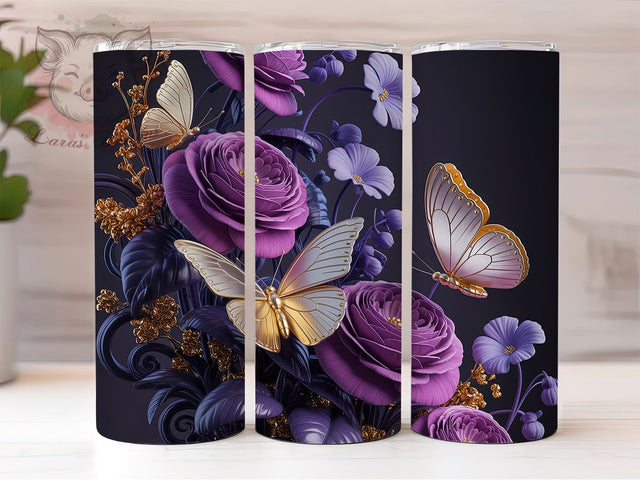 Gold Purple Butterfly Tumbler, Purple Floral Tumbler, Elegant 20oz Wrap, Sublimation Design, Stylish Gift Idea, Golden Purple Wrap, Butterfly Flower Tumbler Sublimation Lara' s Designs 