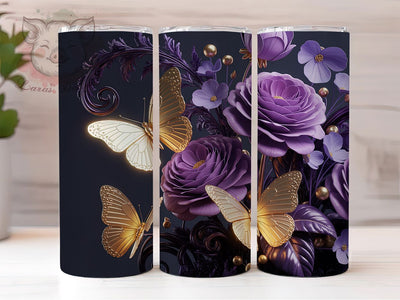 Gold Purple Butterfly Tumbler, Purple Floral Tumbler, Elegant 20oz Wrap, Sublimation Design, Stylish Gift Idea, Golden Purple Wrap, Butterfly Flower Tumbler Sublimation Lara' s Designs 