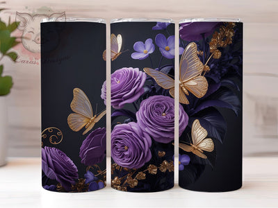 Gold Purple Butterfly Tumbler, Purple Floral Tumbler, Elegant 20oz Wrap, Sublimation Design, Stylish Gift Idea, Golden Purple Wrap, Butterfly Flower Tumbler Sublimation Lara' s Designs 
